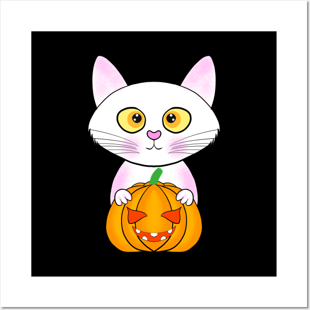 Halloween cute cat pumpkin Wall Art by ArtDigitalWings